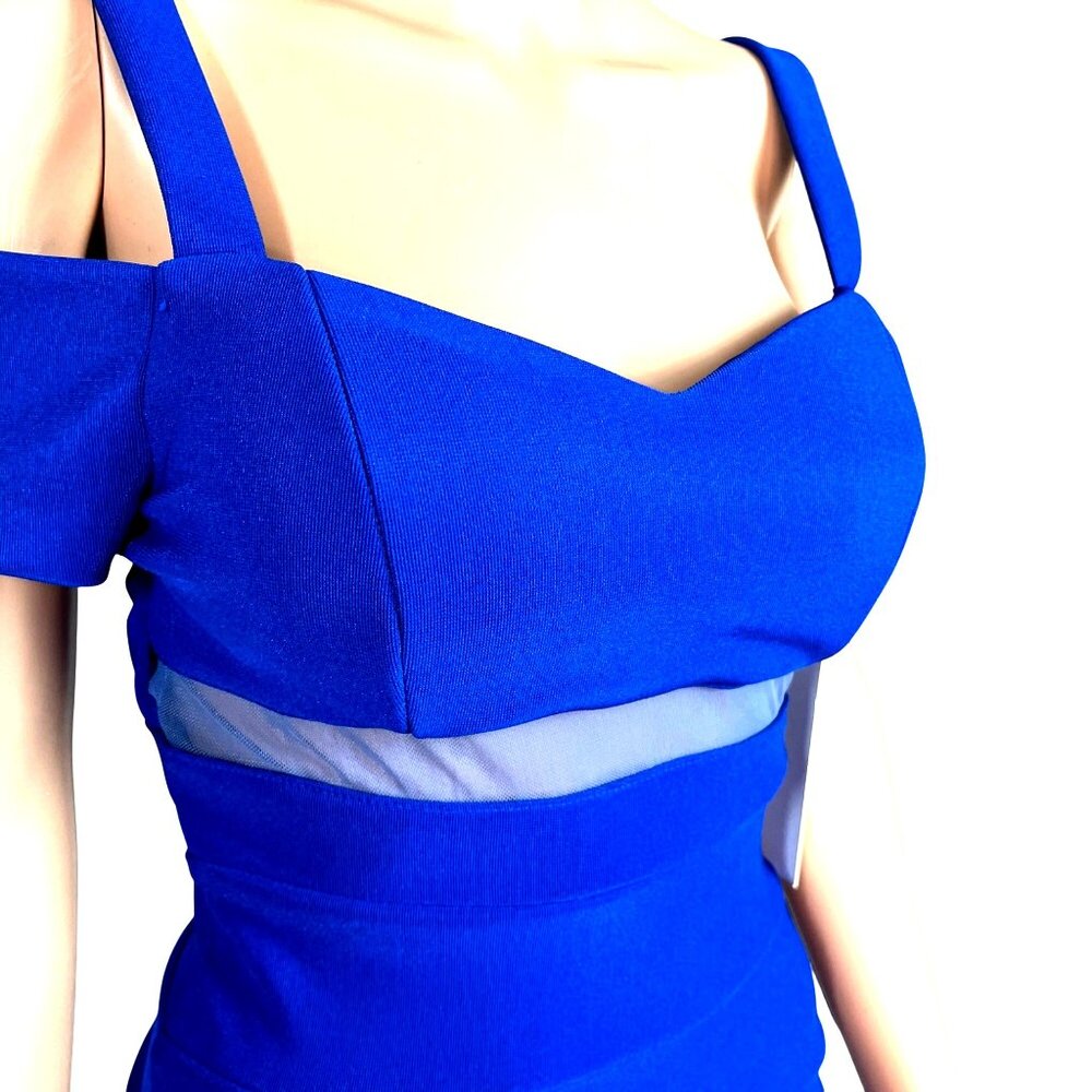 Honey And Rosie Royal Blue Off-Shoulder Gown Sweetheart Neckline & Slit NWT - Picture 7 of 13